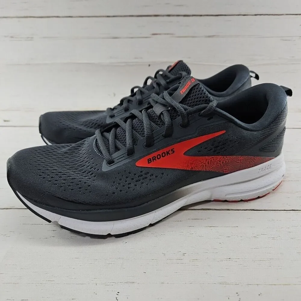 Brooks Trace 3 Running‎ Shoes Ebony Gray Red Mens Size 11 D Athletic Sneakers